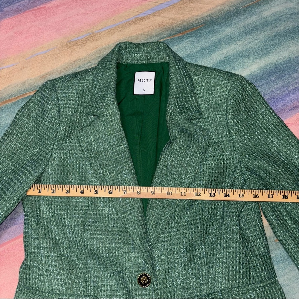 TRENDS BLAZER MOTF PREMIUM TWEED VISCOSE-BLEND BLAZER GREEN Size S - Picture 11 of 12